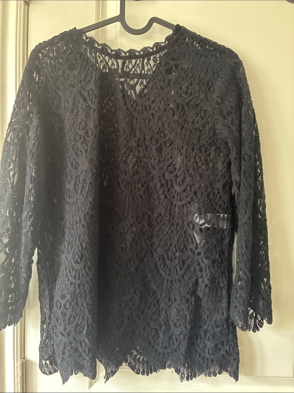 Zara Black Lace Long-Sleeve Tunic Top same as white and dark teal